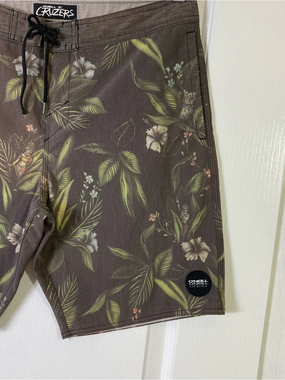O’NEILL Swim Trunks Men 32 Brown Floral Tie-Up Lace Pockets Board Shorts